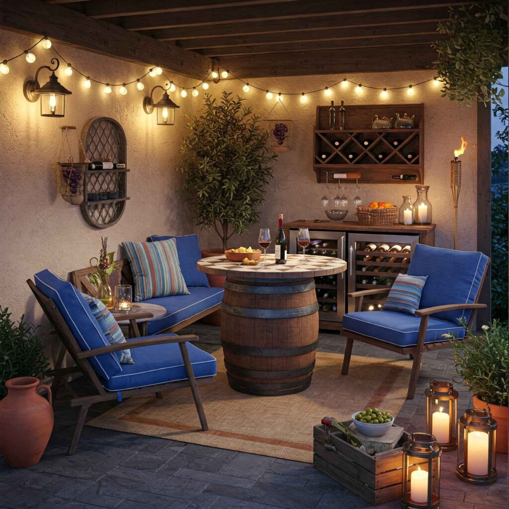 Rustic Wine Barrel Porch Lounge Rustic Wine Barrel Porch Lounge