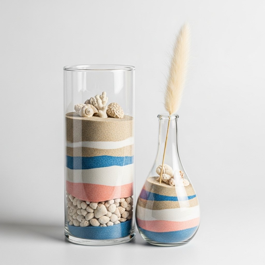 Layered Sand & Shell Glass Vases