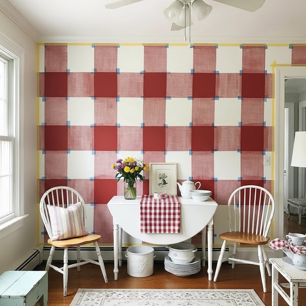 Hand-Painted Gingham Check Wall