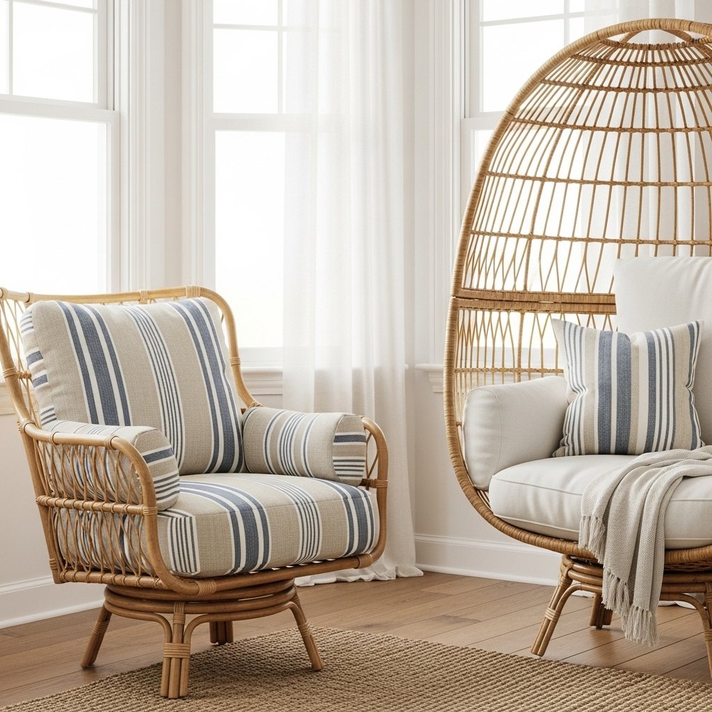 Striped Rattan Lounge Chair Duo