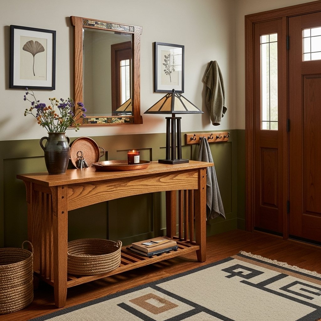 Oak Craftsman-Style Console Table