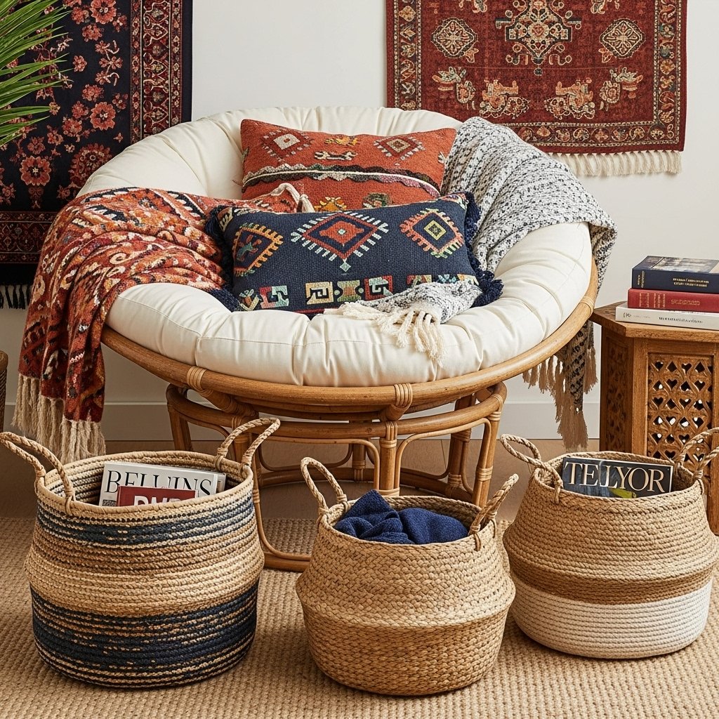 The Lunar Comfort Papasan Chair & Artisan Woven Baskets