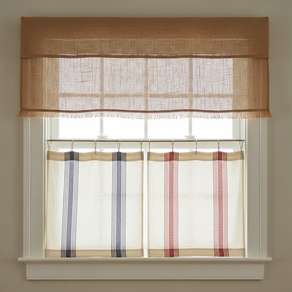 Breezy Café Curtains with Burlap Valance