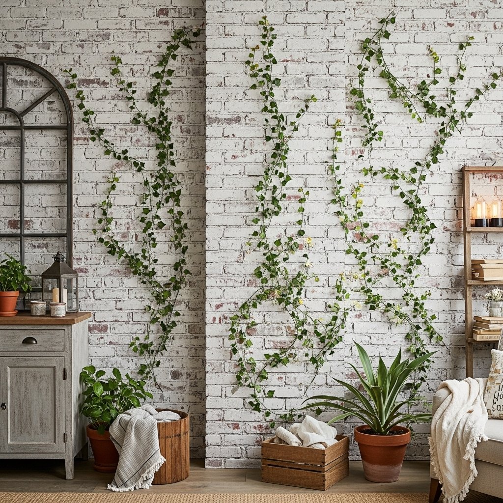 Rustic Botanical Brick Wall