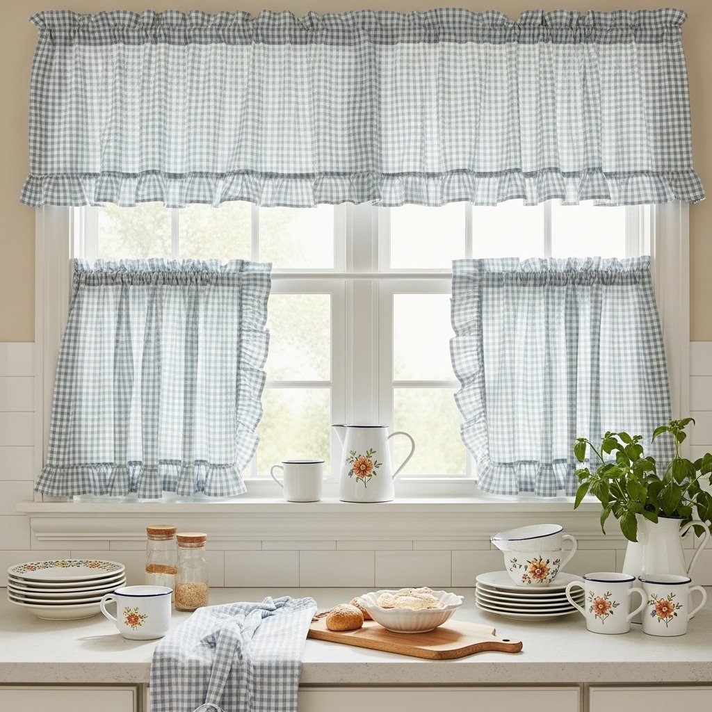 Blue Gingham Café Curtains