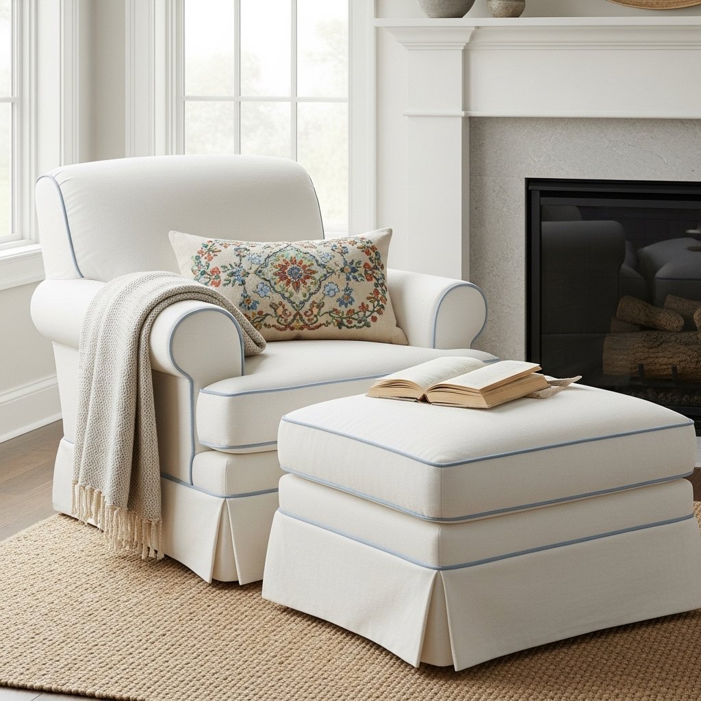 Coastal Cream Armchair & Ottoman Set