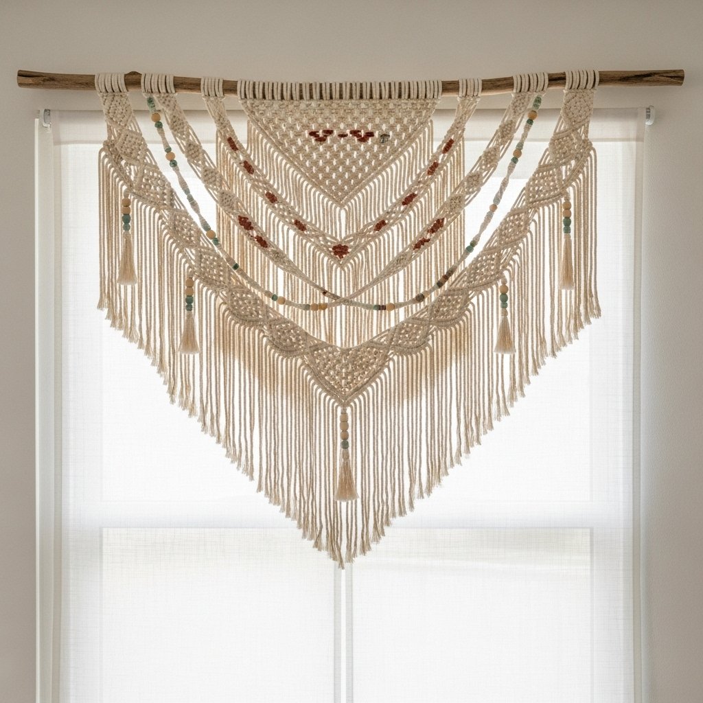 Beaded Macramé Driftwood Valance