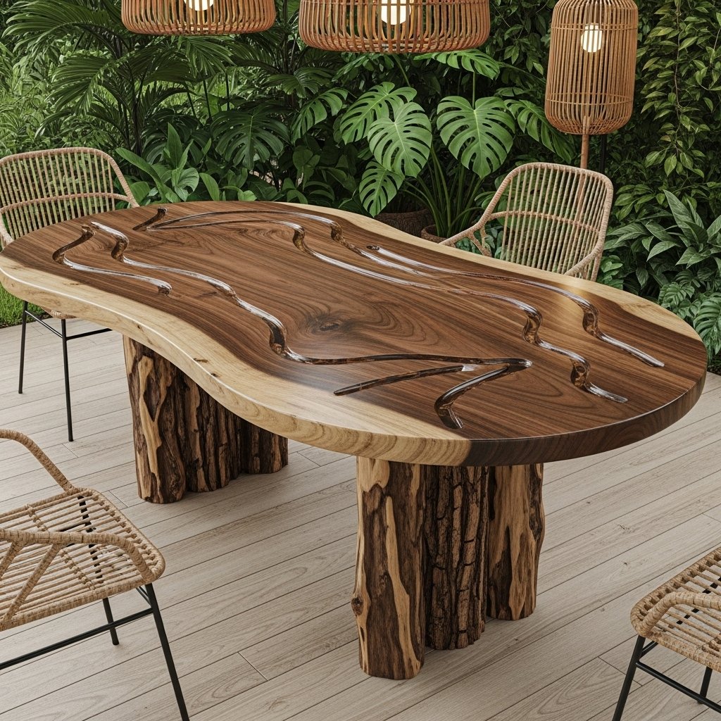 Riverflow Carved Wood Table