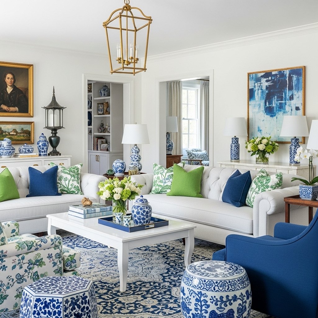 Blue and White Ceramic Garden Stool