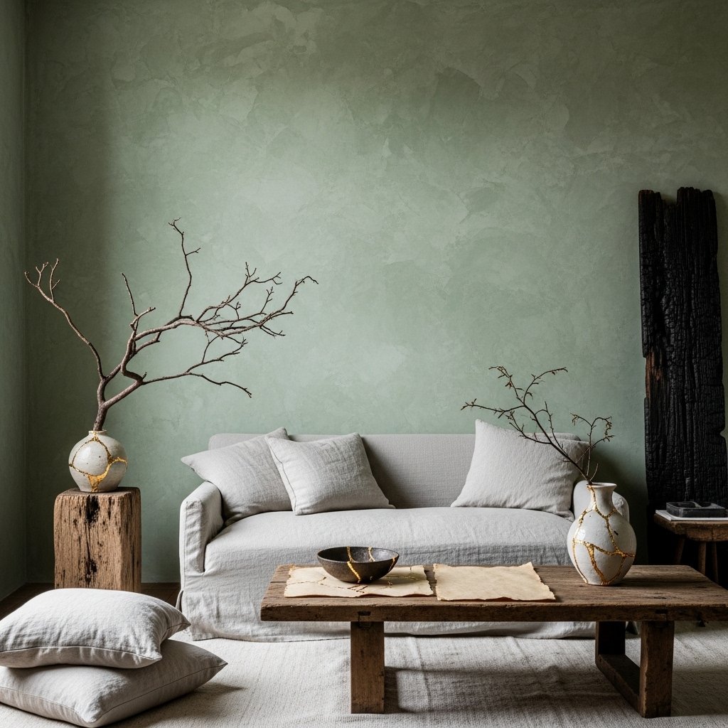 Meditative Limewash Green Wall