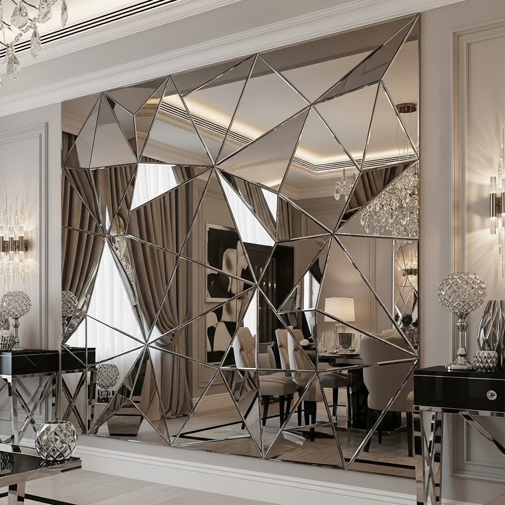  Faceted Mirrored Panel Wall