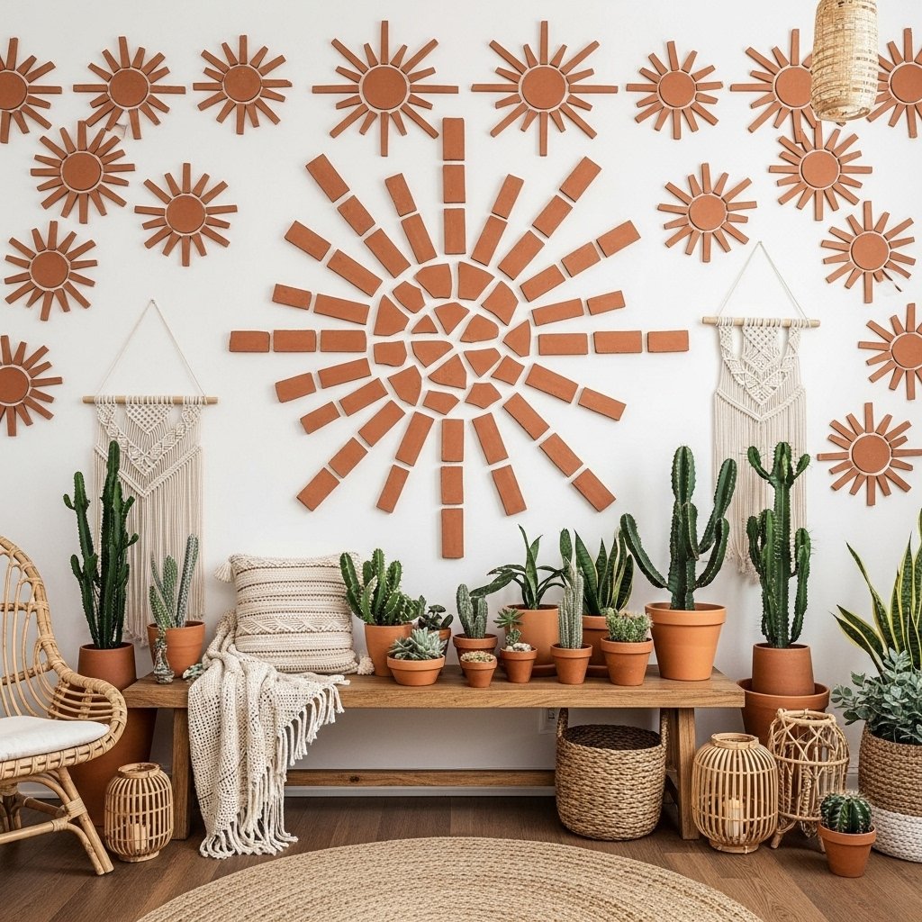 Artisanal Terracotta Sun Wall Art