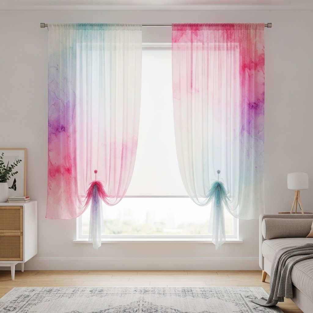 Colorful Watercolor Sheer Drapes