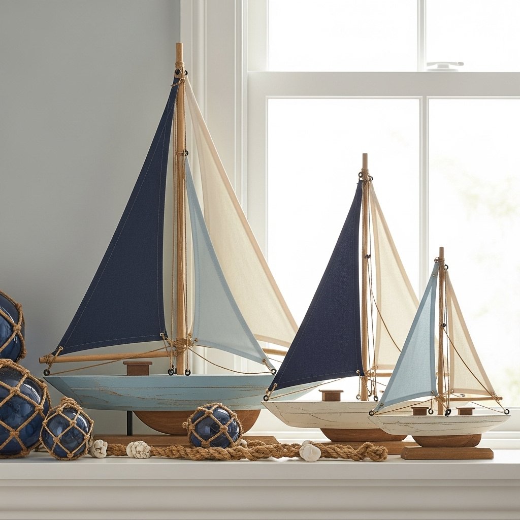 Wooden Sailboat Decor Trio