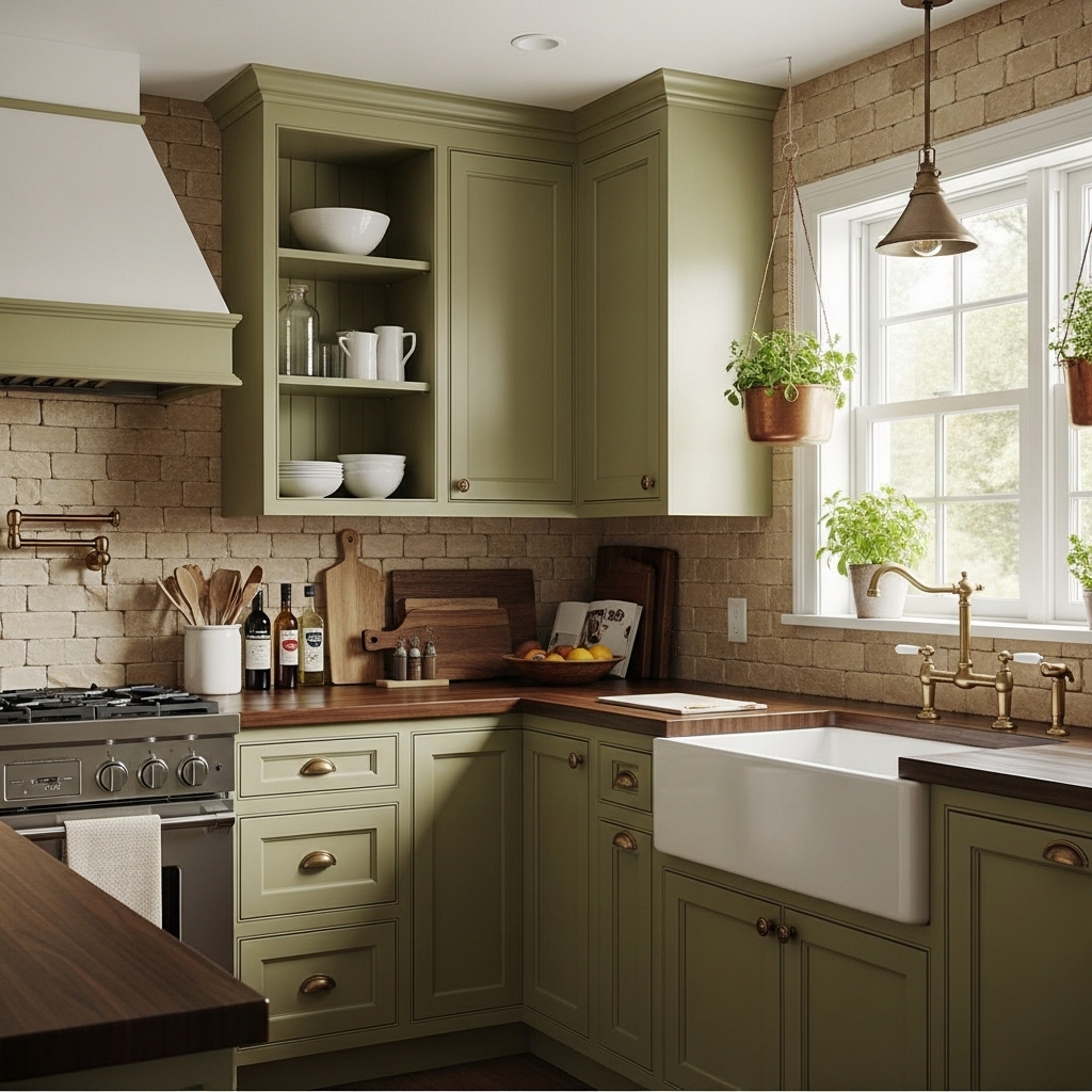 Earthy Green Cottage Kitchen Earthy Green Cottage Kitchen
