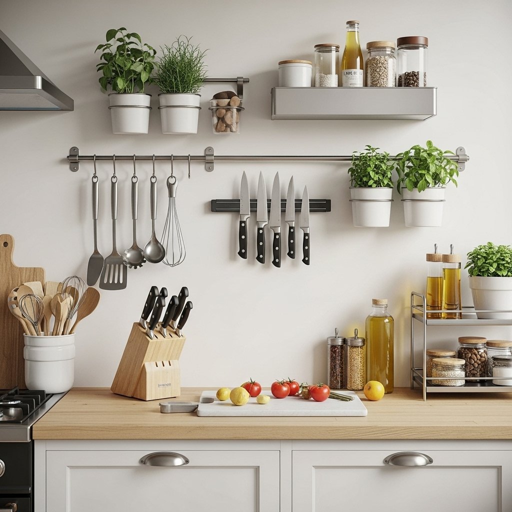 Kitchen Rail System and Magnetic Knife Strip