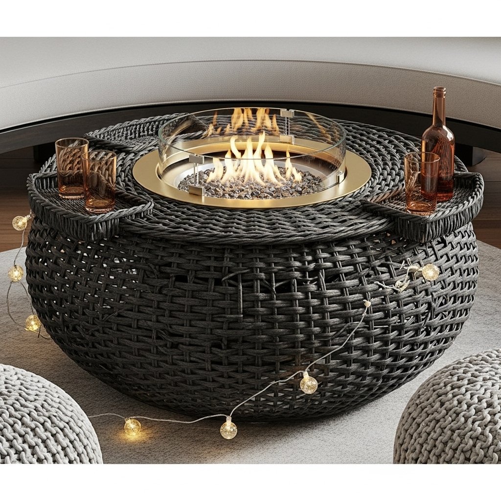 EmberGlow Wicker Fire Table