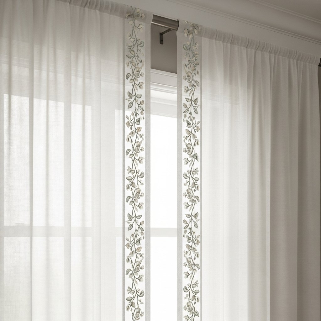 Sheer Curtains with Vine Embroidery