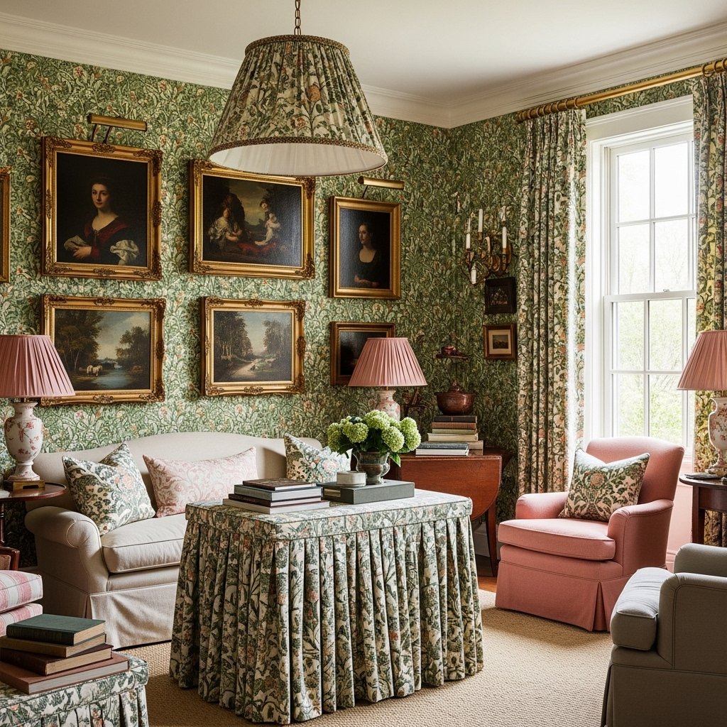 Traditional Green Floral Wallpaper and Fabric