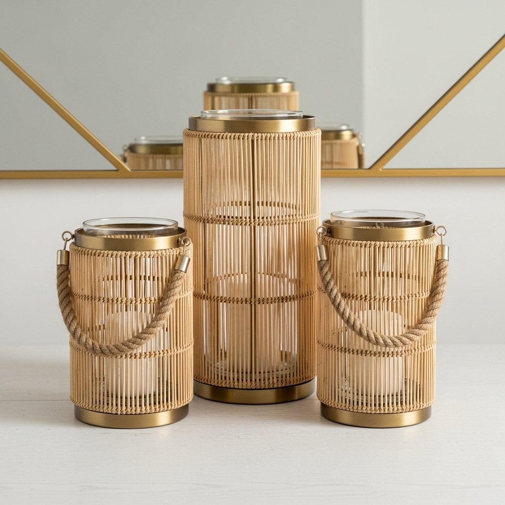 Bamboo & Brass Coastal Lantern Set