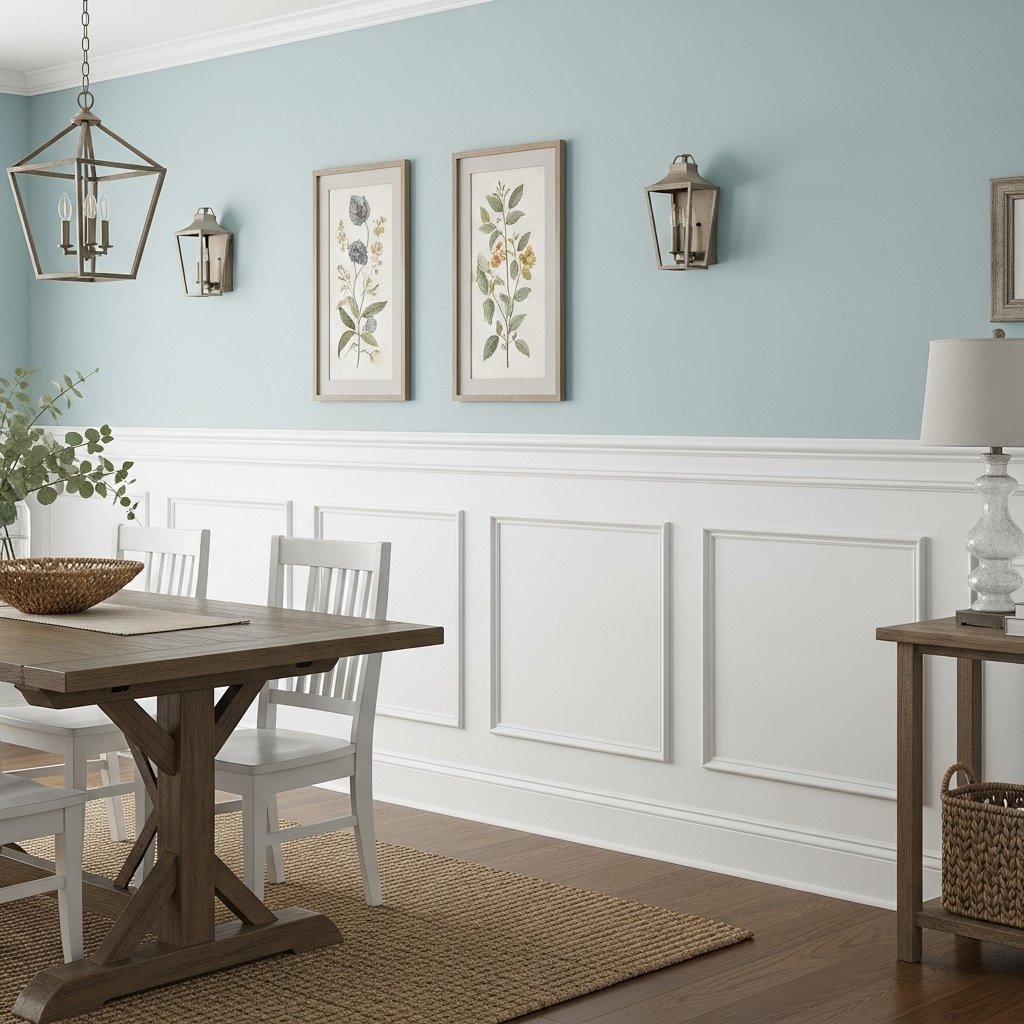 Panel Wainscoting with Sky Blue Paint