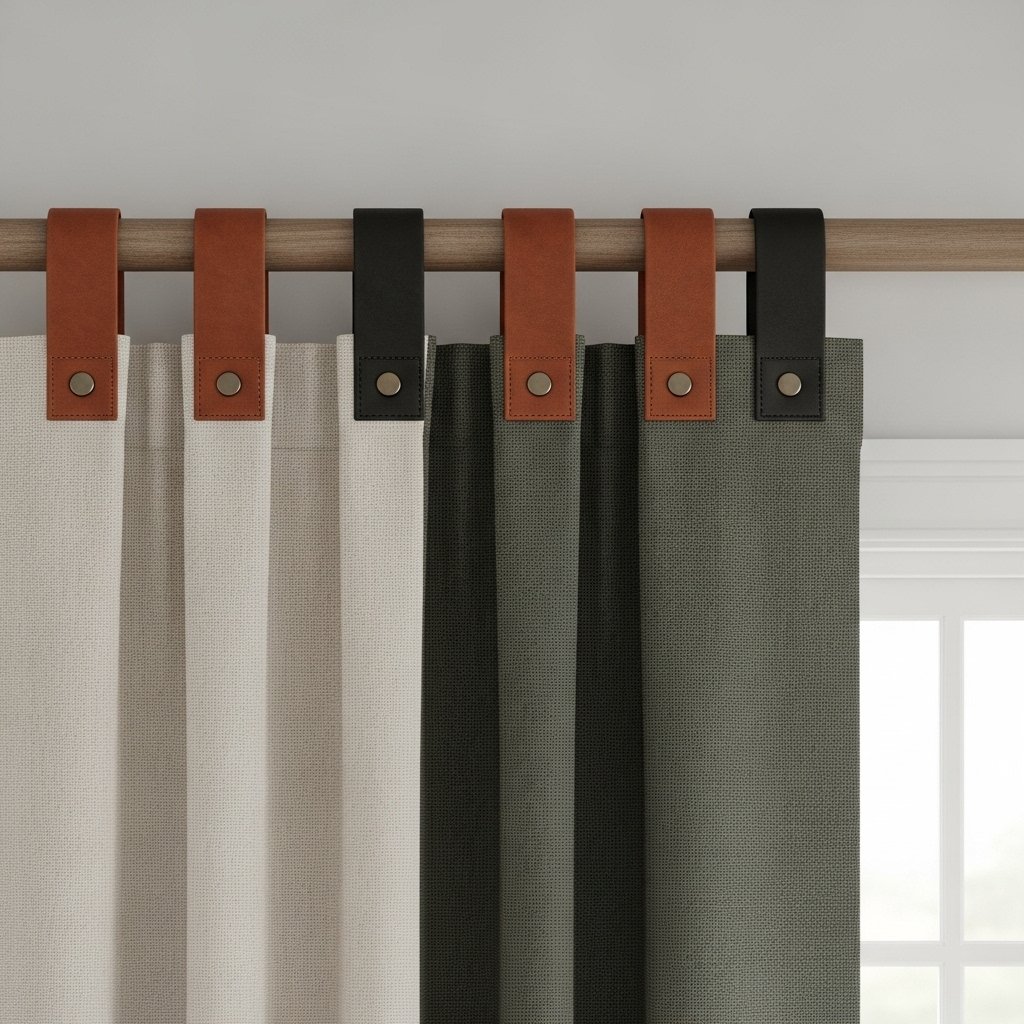 Colorblock Canvas Curtains with Leather Tabs