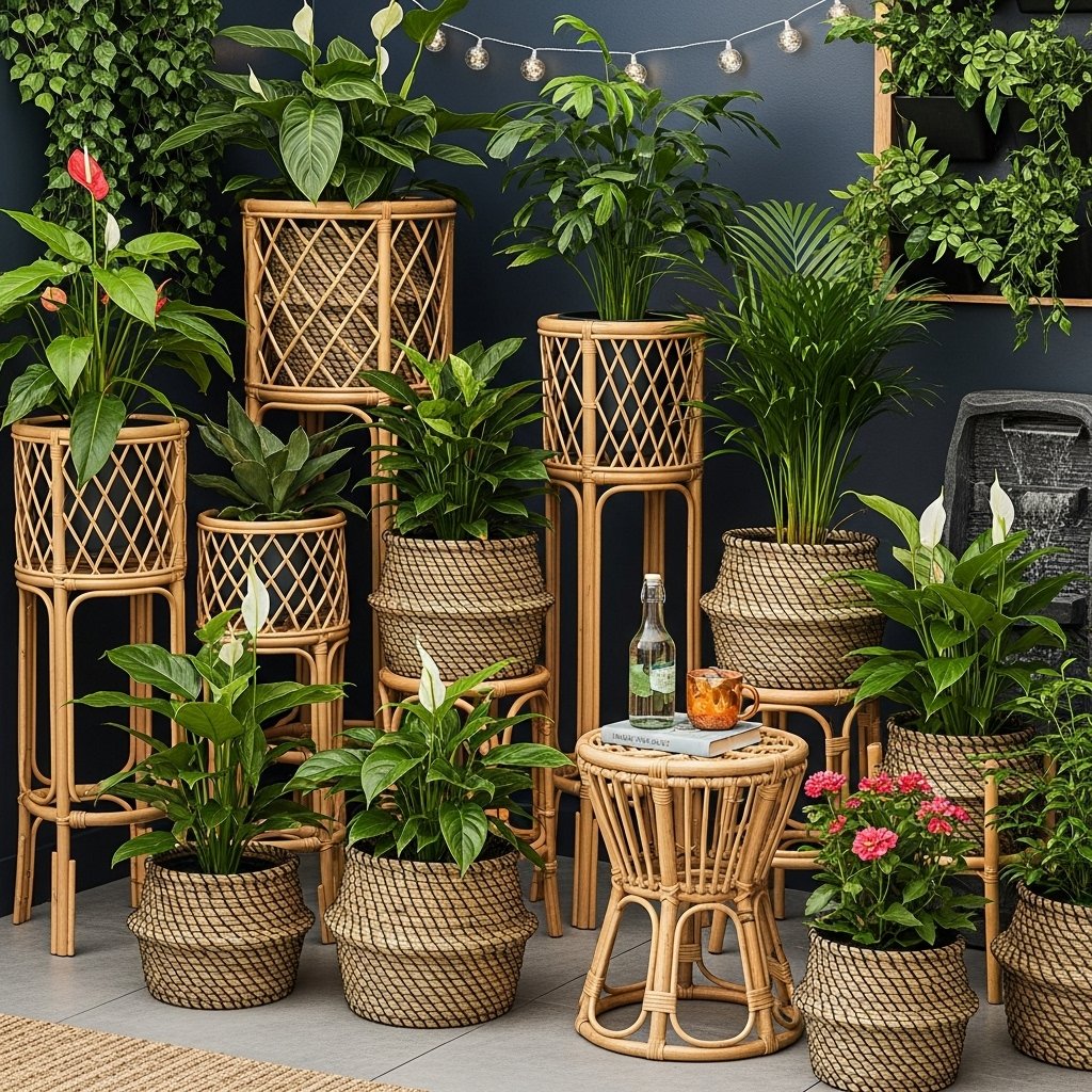  The Trellis Rattan Plant Stands & Woven Seagrass Baskets