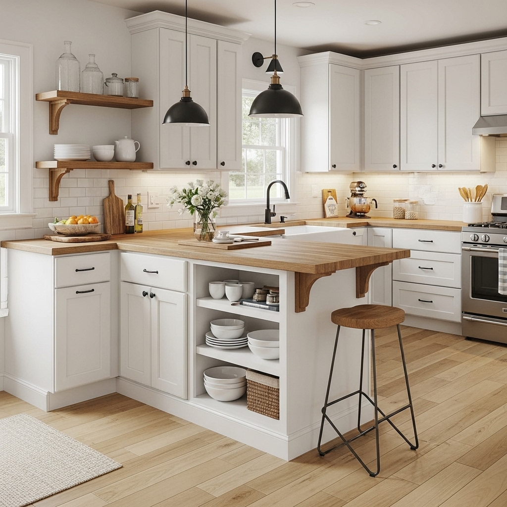 Classic White Kitchen with Wood Accents Classic White Kitchen with Wood Accents