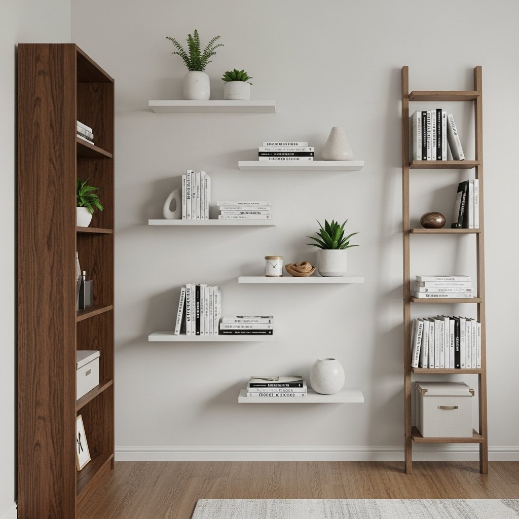  Floating Wall Ledges or a Leaning Ladder Shelf