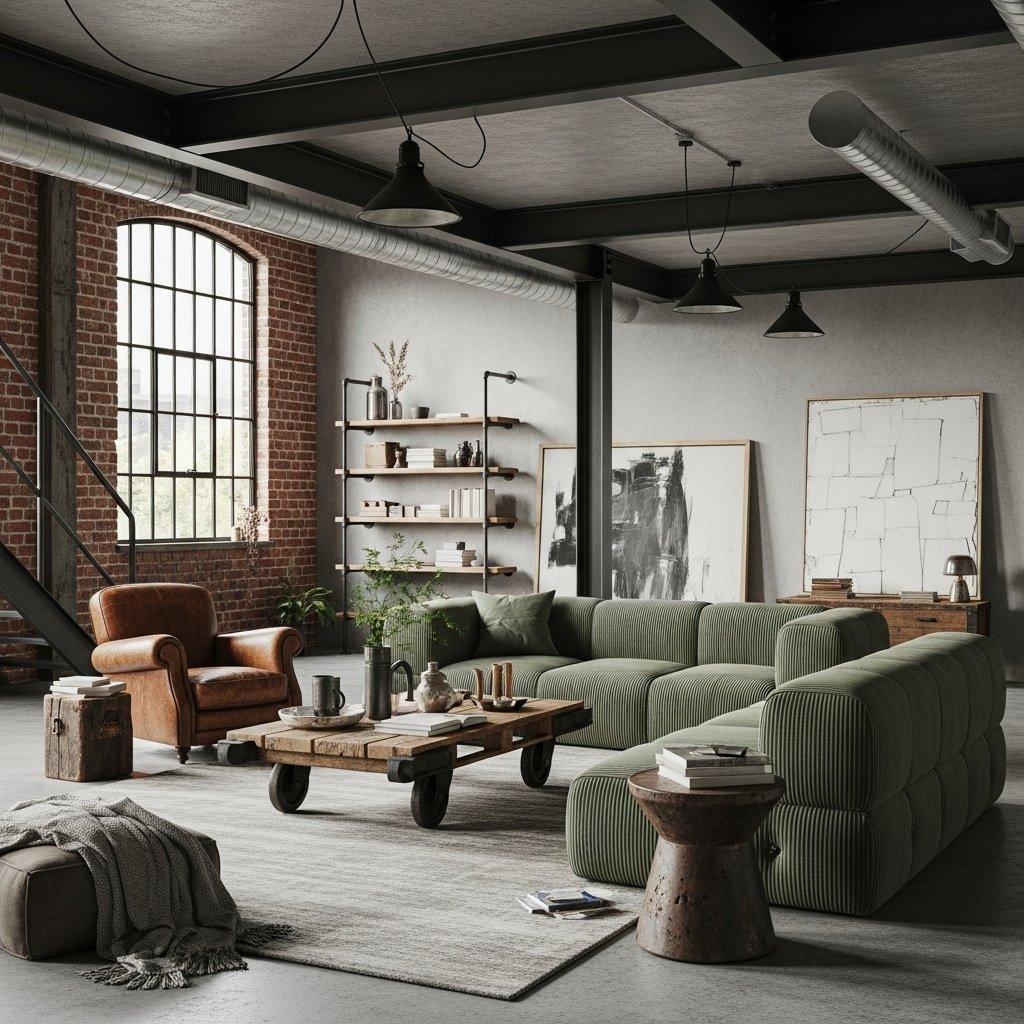 Ribbed Dill Green Sectional Sofa