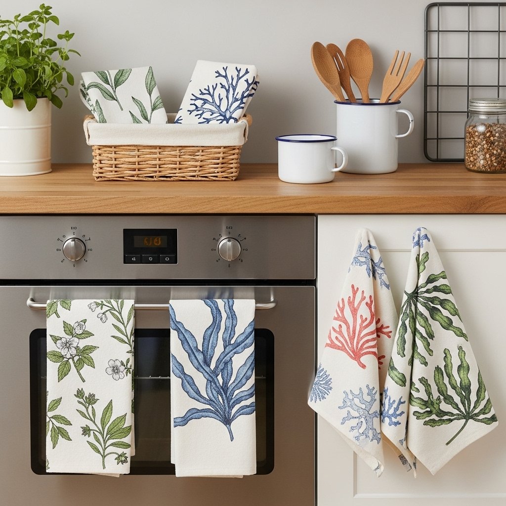 Botanical & Coral Print Kitchen Towel Set