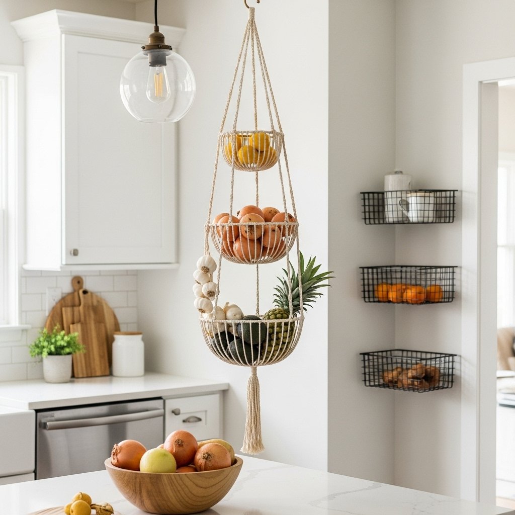 Three-Tiered Macrame Produce Hanger