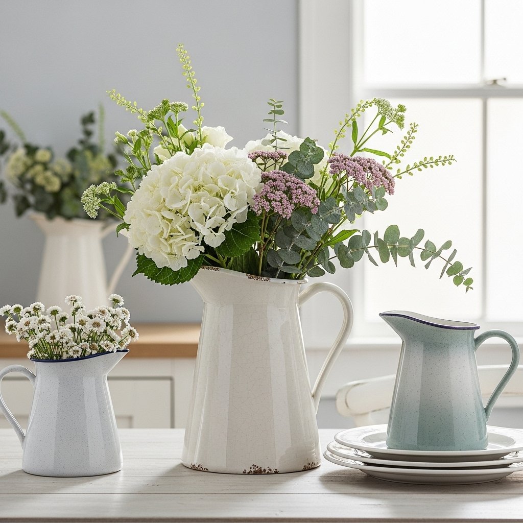 Ceramic Pitcher Vases with Wildflowers