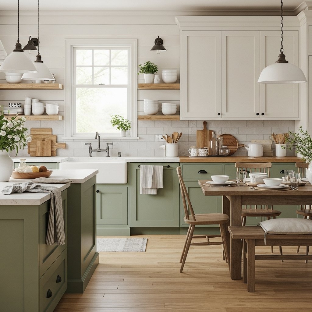 Grounding Dill Green Kitchen Cabinets