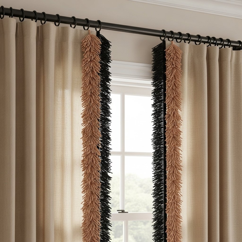 Tan Drapes with Layered Fringe Edge