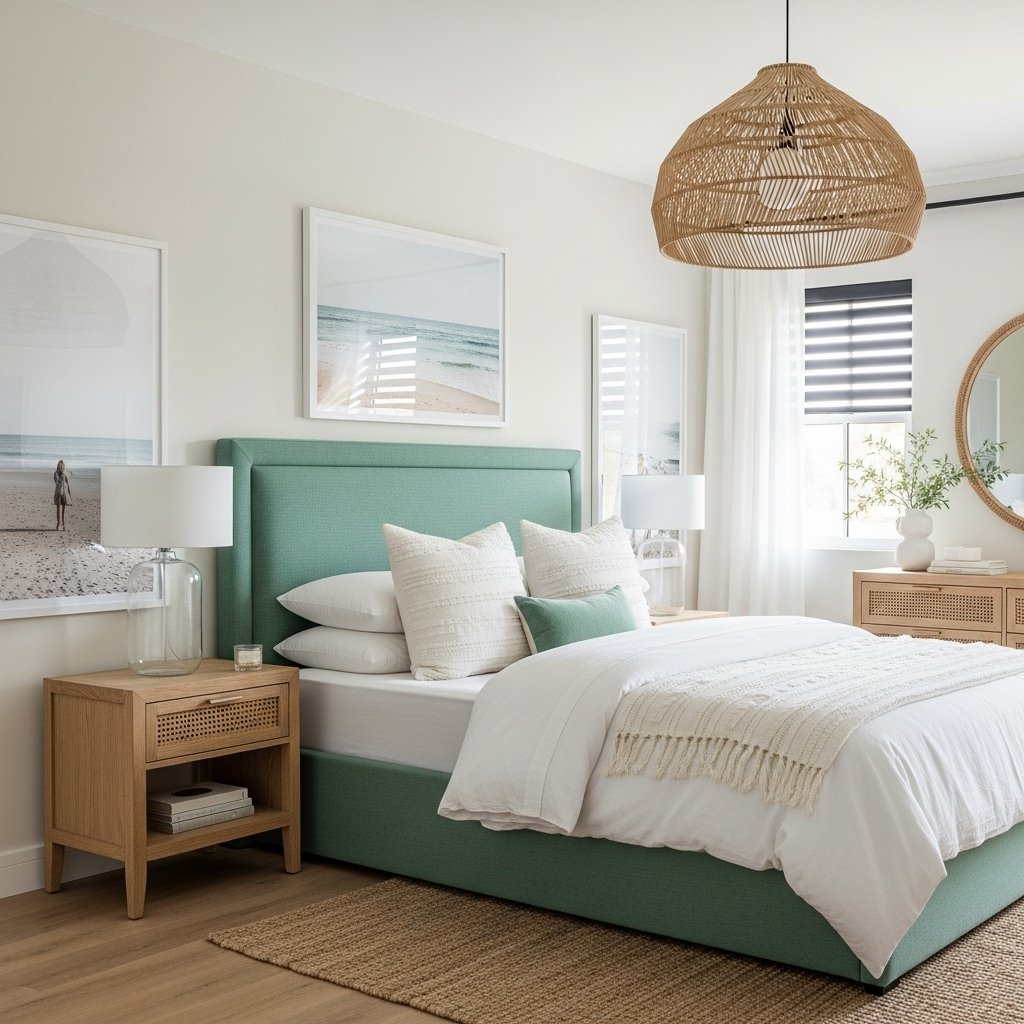 Serene Upholstered Dill Green Bed Frame