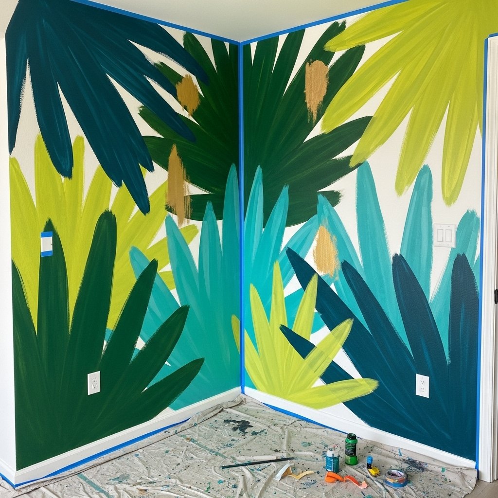 The Expressive Jungle Leaf Mural