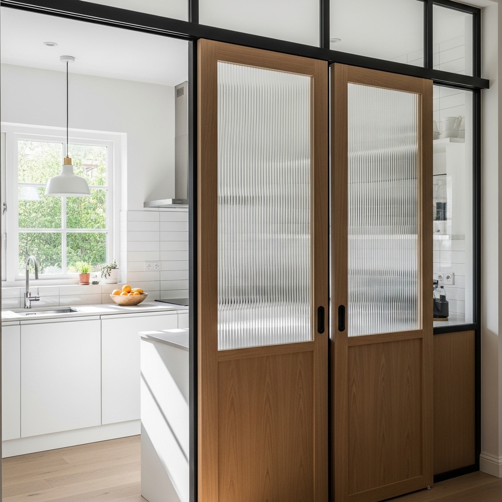 Modern Sliding Wood and Frosted Glass Doors Modern Sliding Wood and Frosted Glass Doors