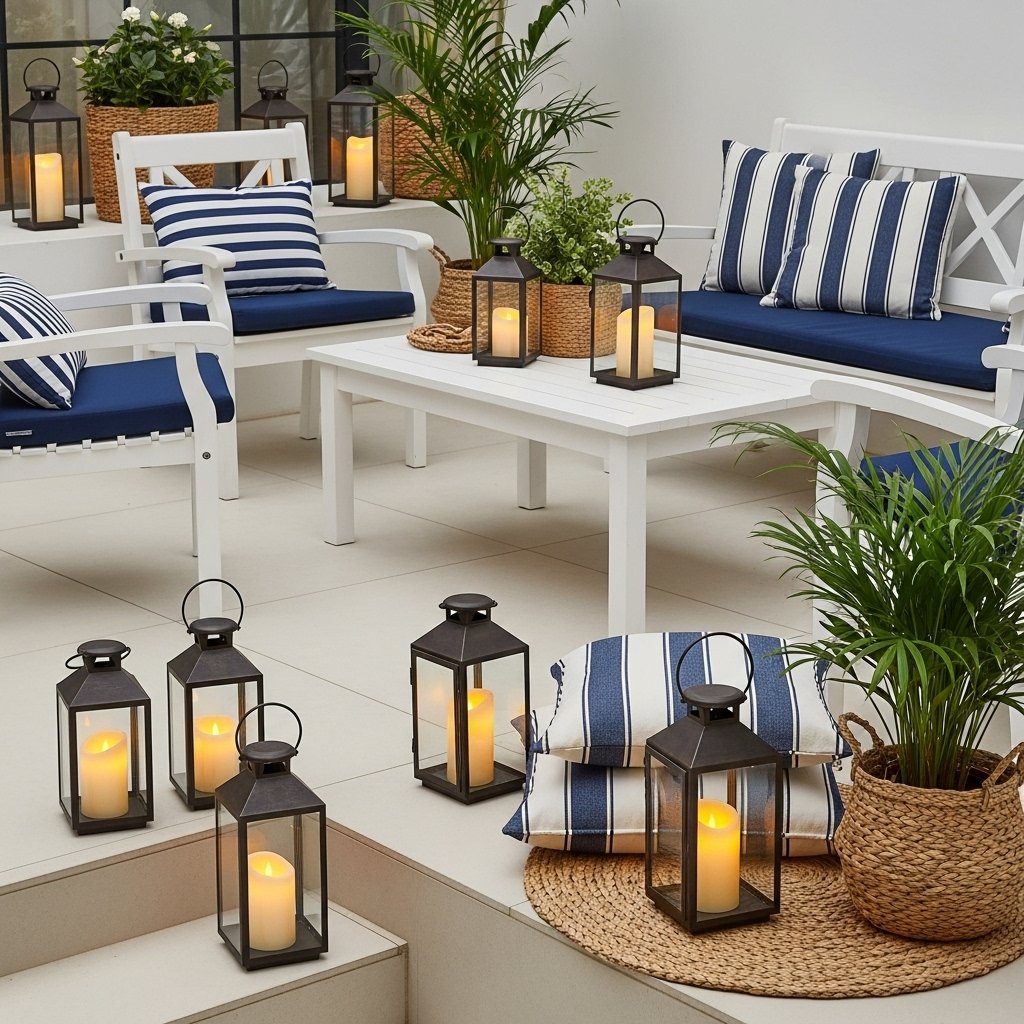 Nautical Patio Charm with Candle Lanterns