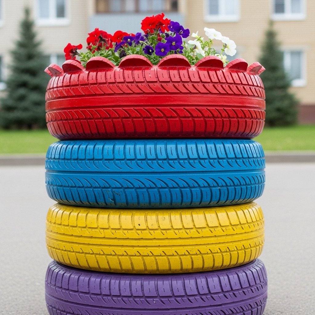 Colorful Recycled Tyre Planter