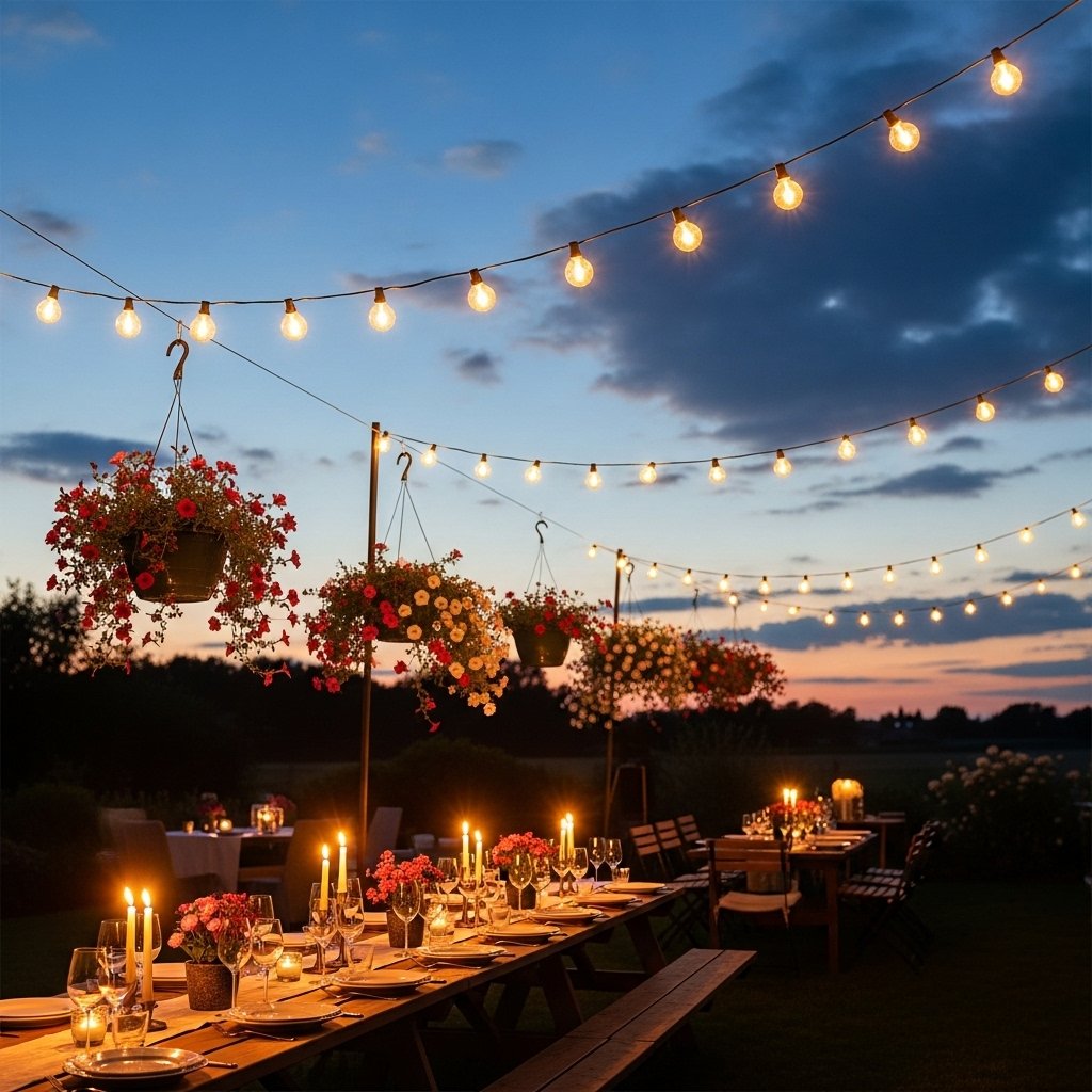 Garden Banquet with Globe String Lights