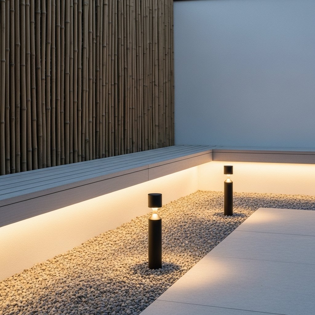 Zen Pathwaay with Minimalist Bollard Lighting