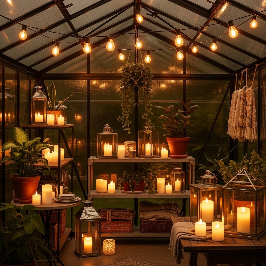  Glowing Greenhouse Retreat with Candle & Bulb Lights