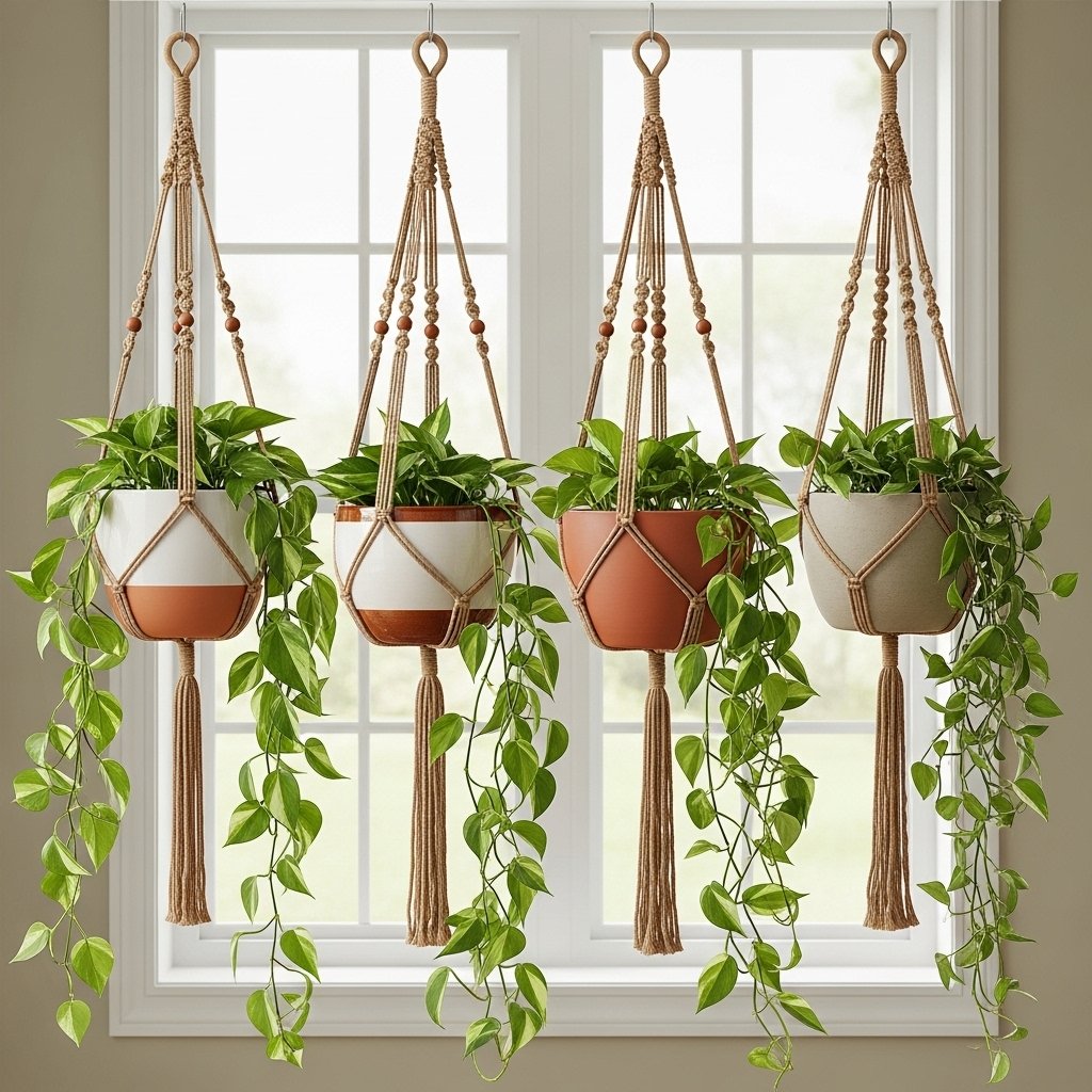 Macramé Hanging Planters with Cascading Greenery
