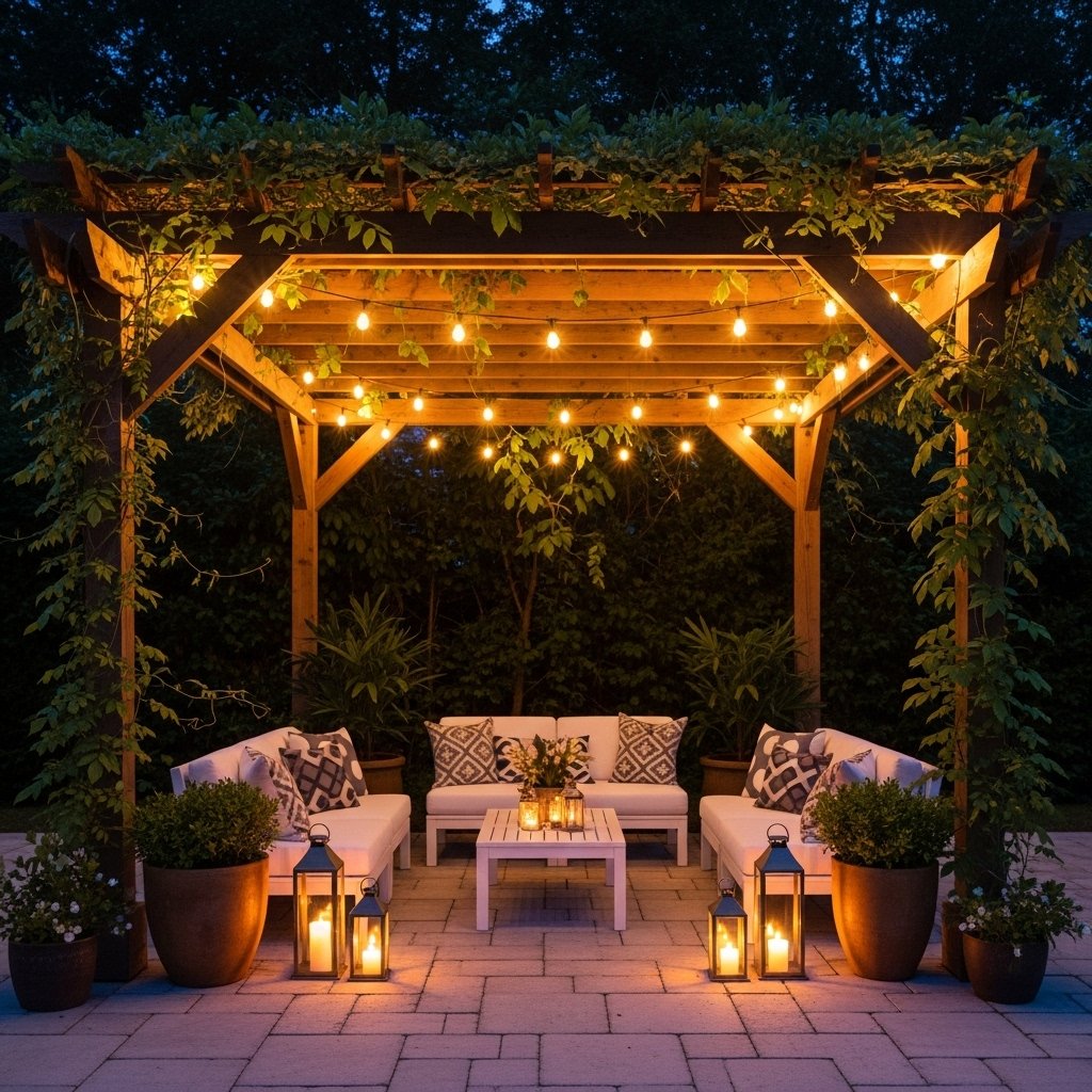Classic Pergola Glow with String & Lantern Lights