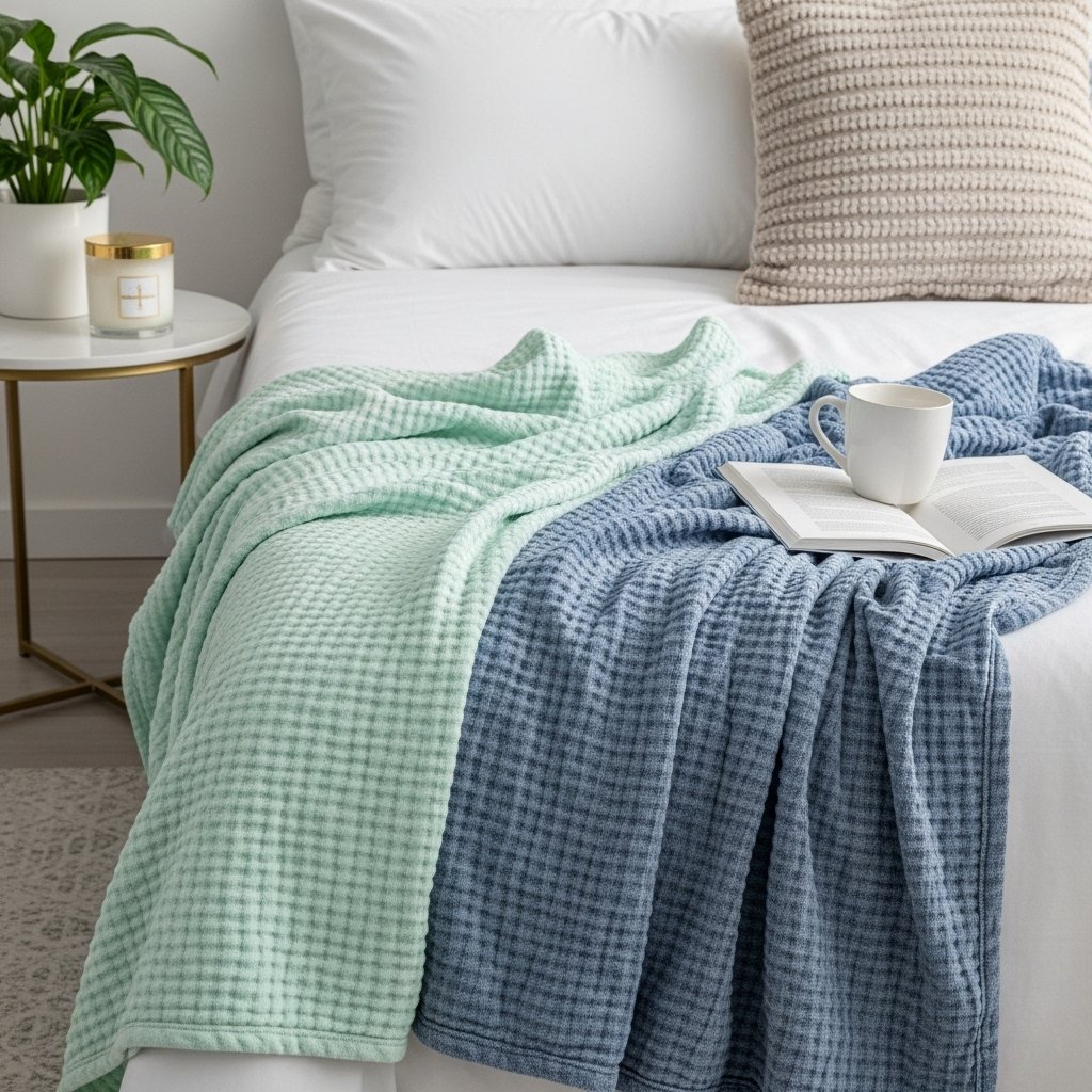 Lightweight Waffle Knit Throw Blankets