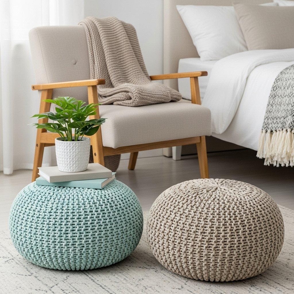 Coastal Knit Pouf Set in Soft Neutrals