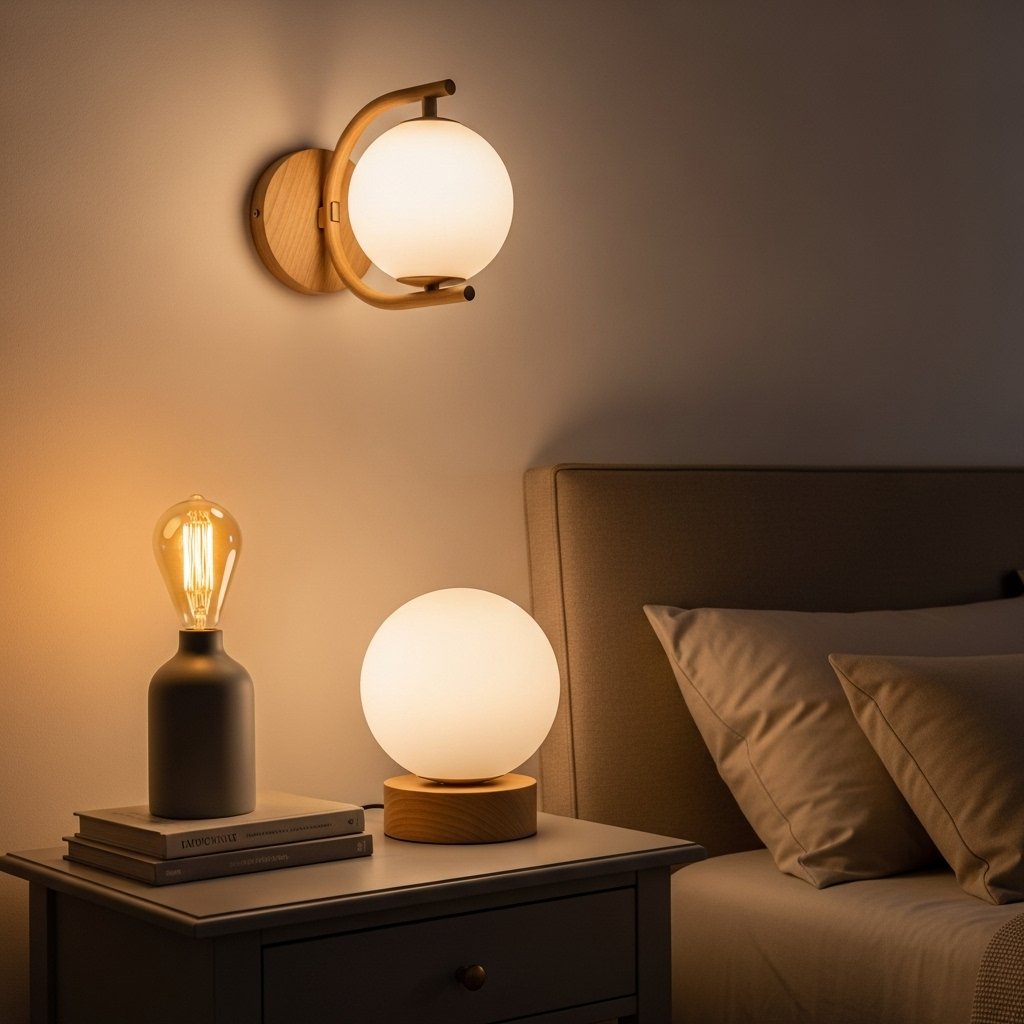 Soft Glow Orb Lamps with Wood Accents