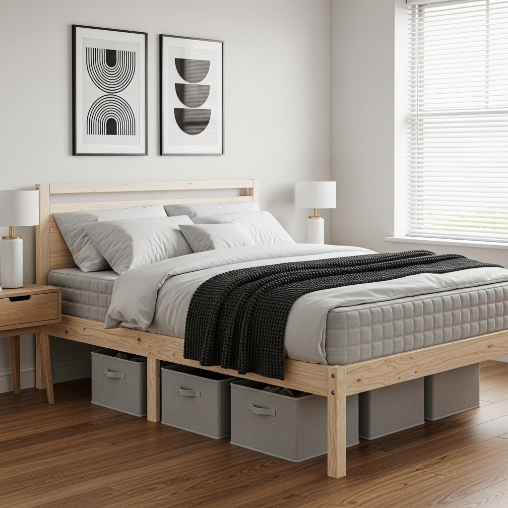 Raised Wooden Bed Frame with Underbed Storage