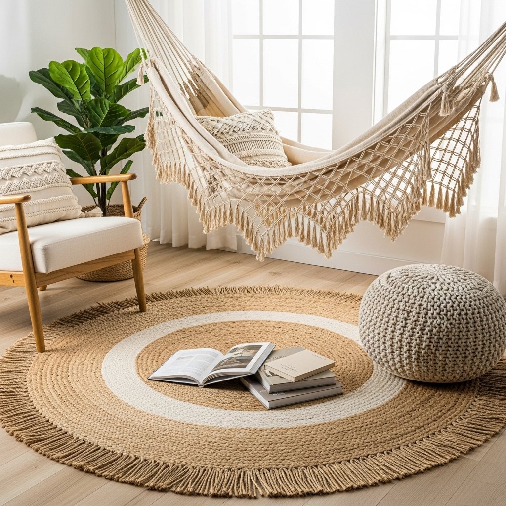 Boho Fringe Hammock & Braided Round Rug